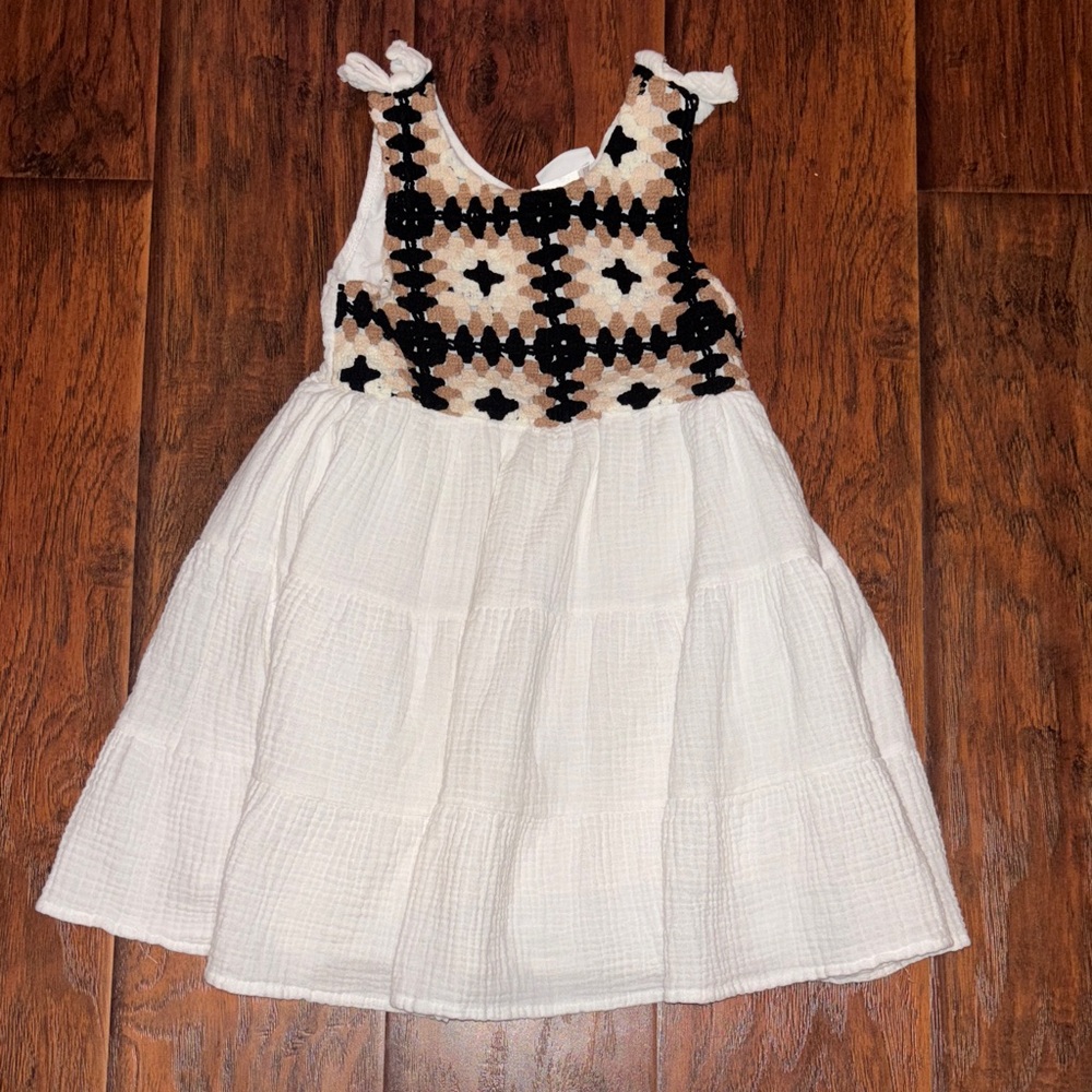 Rachel Zoe White and Black & Tan Pattern Kids Dress